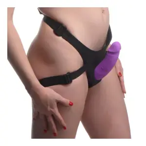 Double Charmer Silicone Double Dildo With Harness - Purple double dildo - product image 2