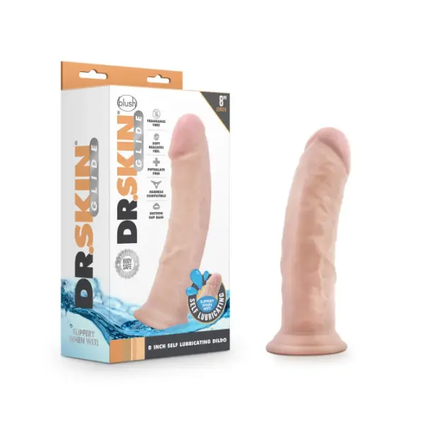 Dr. Skin Glide - 8 Inch Self Lubricating Dildo - Vanilla 4 Dr. Skin Glide - 8 Inch Self Lubricating Dildo - Vanilla - harness compatible dildo - product image 5