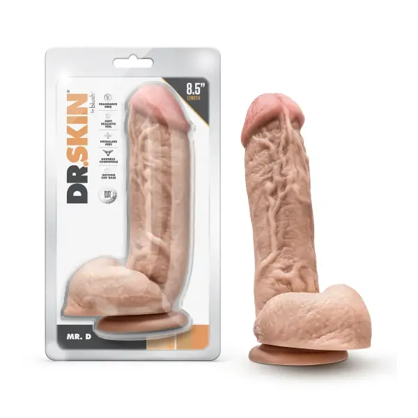 Dr. Skin - Mr. D - 8.5 Inch Dildo With Balls - Beige - strap on dildo harness - product image 3