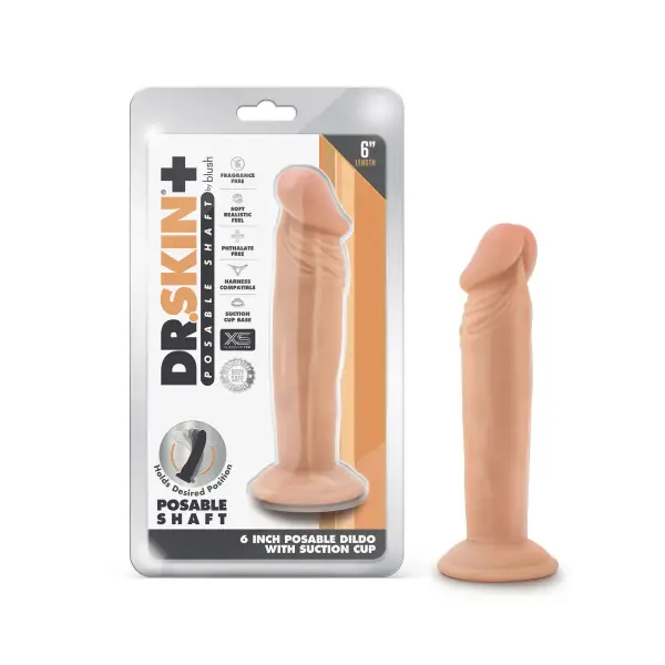 Dr. Skin Plus - 6 Inch Posable Dildo - Vanilla - strap on dildo harness - product image 6