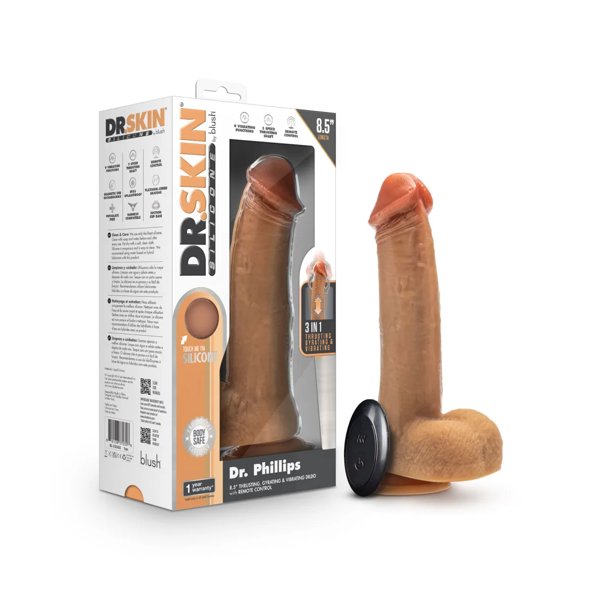 Dr. Skin Silicone - Dr. Phillips - 8.5 Inch Thrusting Dildo - Tan - thrusting vibrator - product image 2