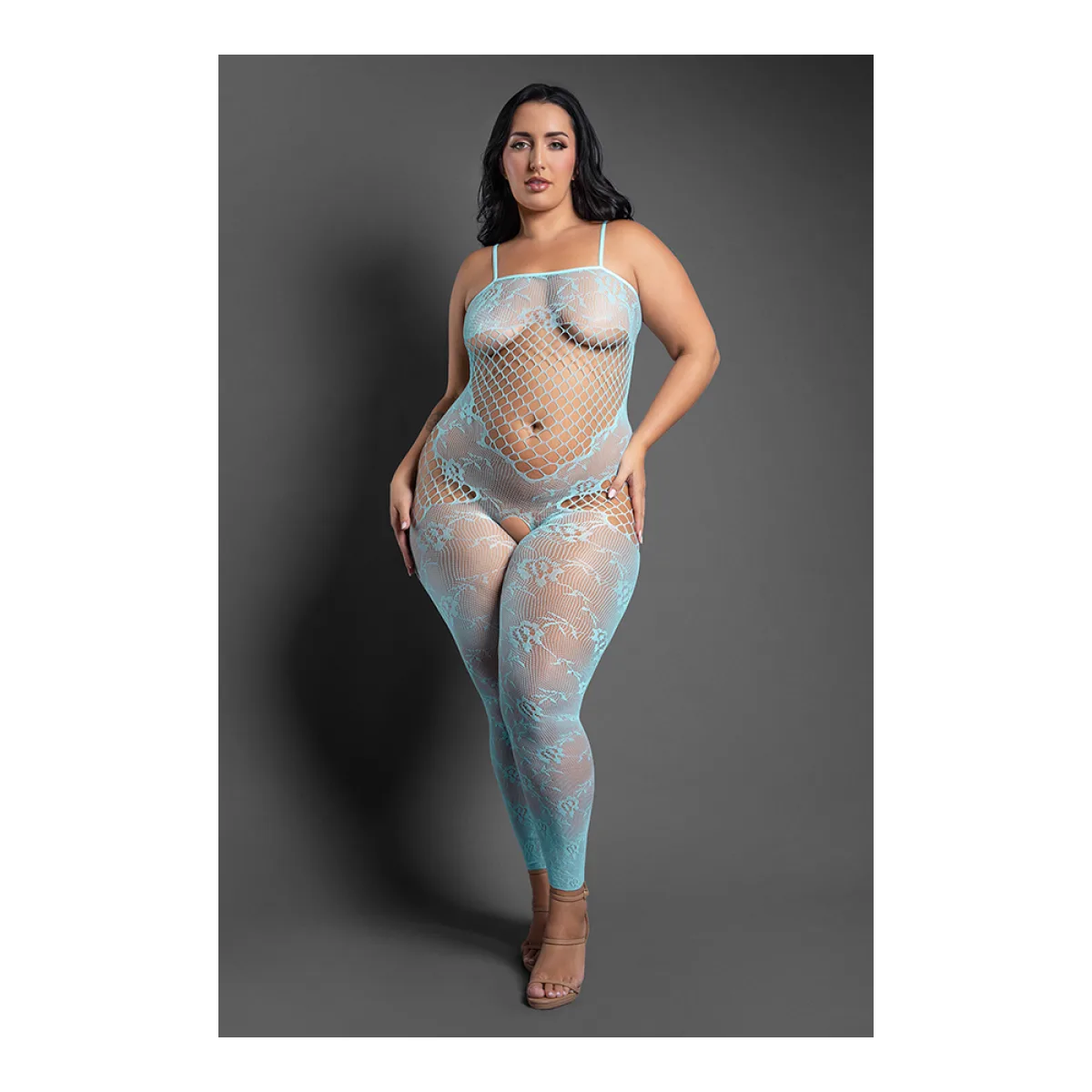 Dream of Me Footless Open Crotch Bodystocking - Queen - Light Blue sexy crotchless lingerie - alternate product image