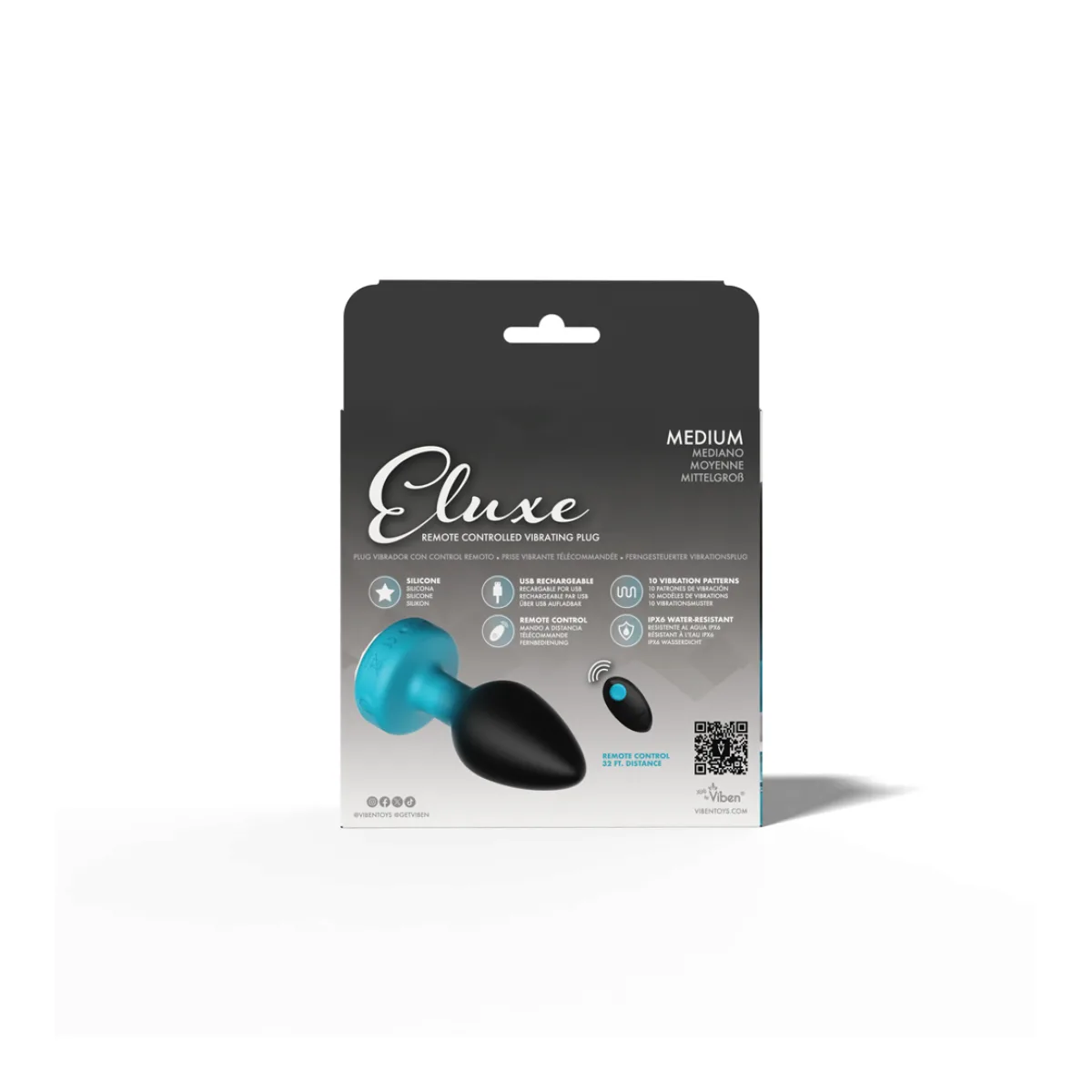 Eluxe Vibrating Clr Gem Bluombre Plug Md With Remote remote vibrating butt plug - alternate angle