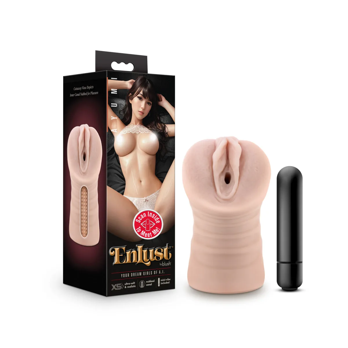 Enlust - Ayumi - Vibrating Stroker - Beige electric male masturbator - alternate angle