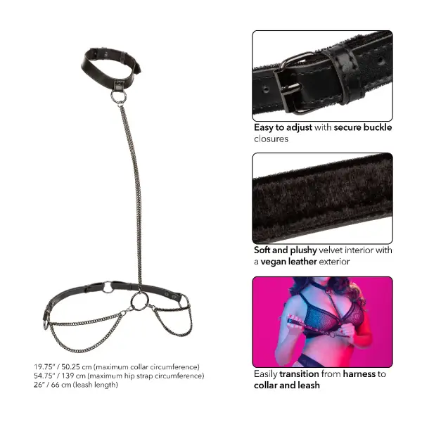 Euphoria Collection Plus Size Chain Halter/collar and Leash - Black fetish wear - alternate product image
