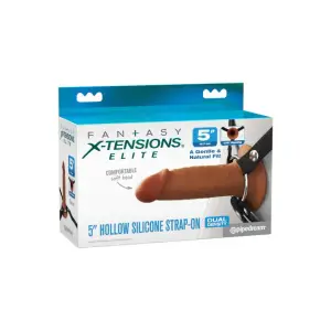 Fantasy X-Tensions Elite 5" Silicone Hollow Strap-on Dual Density - Brown hollow silicone dildo - main product image