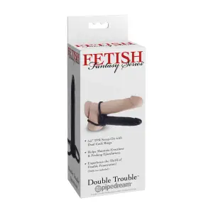 Fetish Fantasies Series Double Trouble - Black double trouble strap-on dildo - packaging view