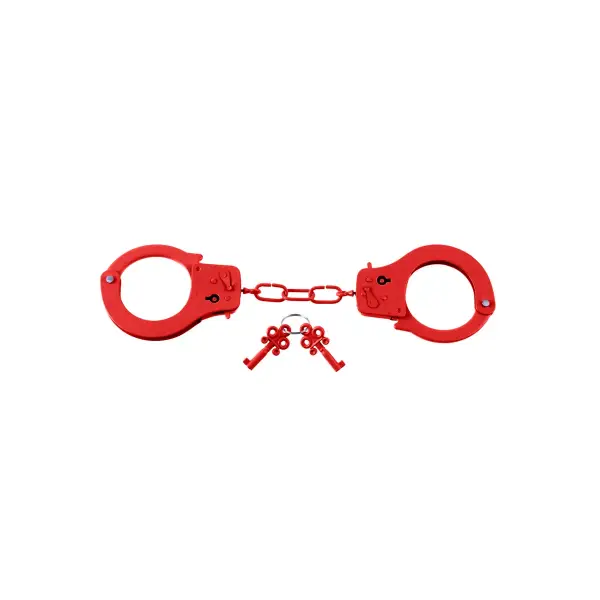 Fetish Fantasy Series Metal Handcuffs - Red bondage cuffs - detail view