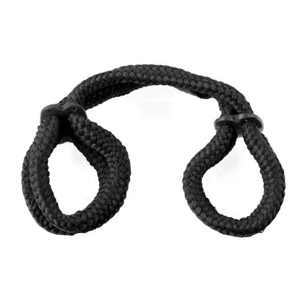 Fetish Fantasy Series Silk Rope Love Cuffs - Black bondage rope - alternate product angle