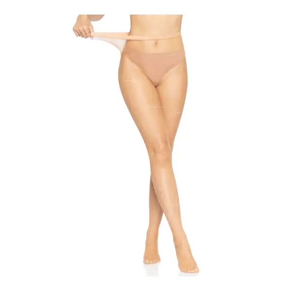 Fishnet Crystalized Tights With Multi Sized Iridescent Rhinestone - One Size - Caramel lingerie hosiery - alternate product image