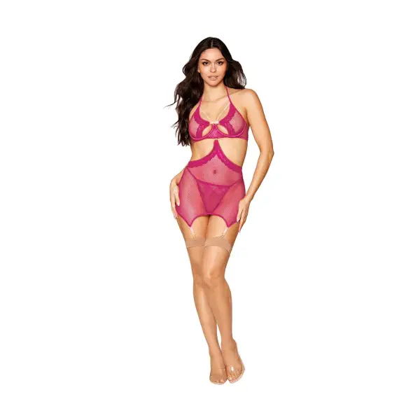 Garter Slip and G-String - One Size - Beet sexy garter lingerie - alternate product image