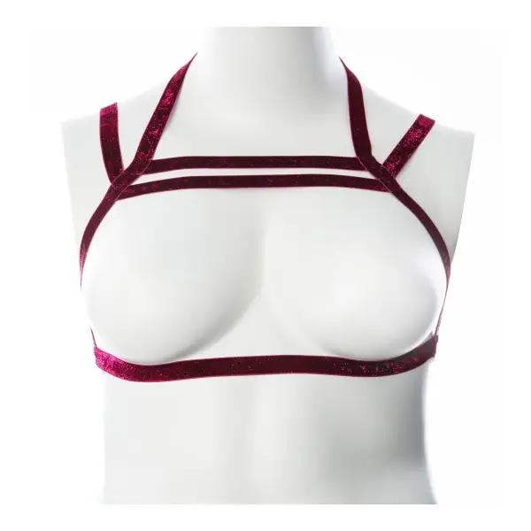 Gender Fluid Sugar Coated Harness - Small/large - Raspberry bondage toys - detail view