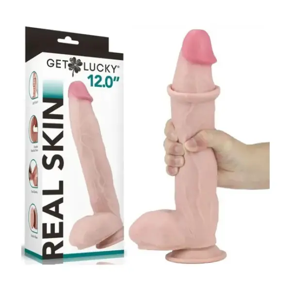 Get Lucky Real Skin 12 Dual Layer Dildo 9 Get Lucky Real Skin 12 Dual Layer Dildo Beige realistic dildo - product image 4