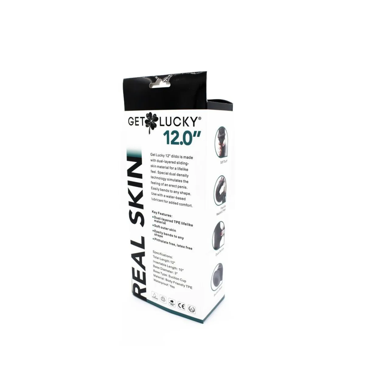 Get Lucky Real Skin 12 Dual Layer Dildo Dark Brown realistic dildo - main product image