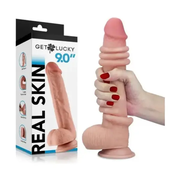 Get Lucky Real Skin 9" Dual Layer Dildo Beige - view 9