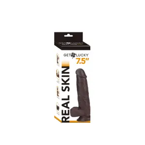 Get Lucky Real Skin 7.5" Dual Layer Dildo Dark Brown - view 4