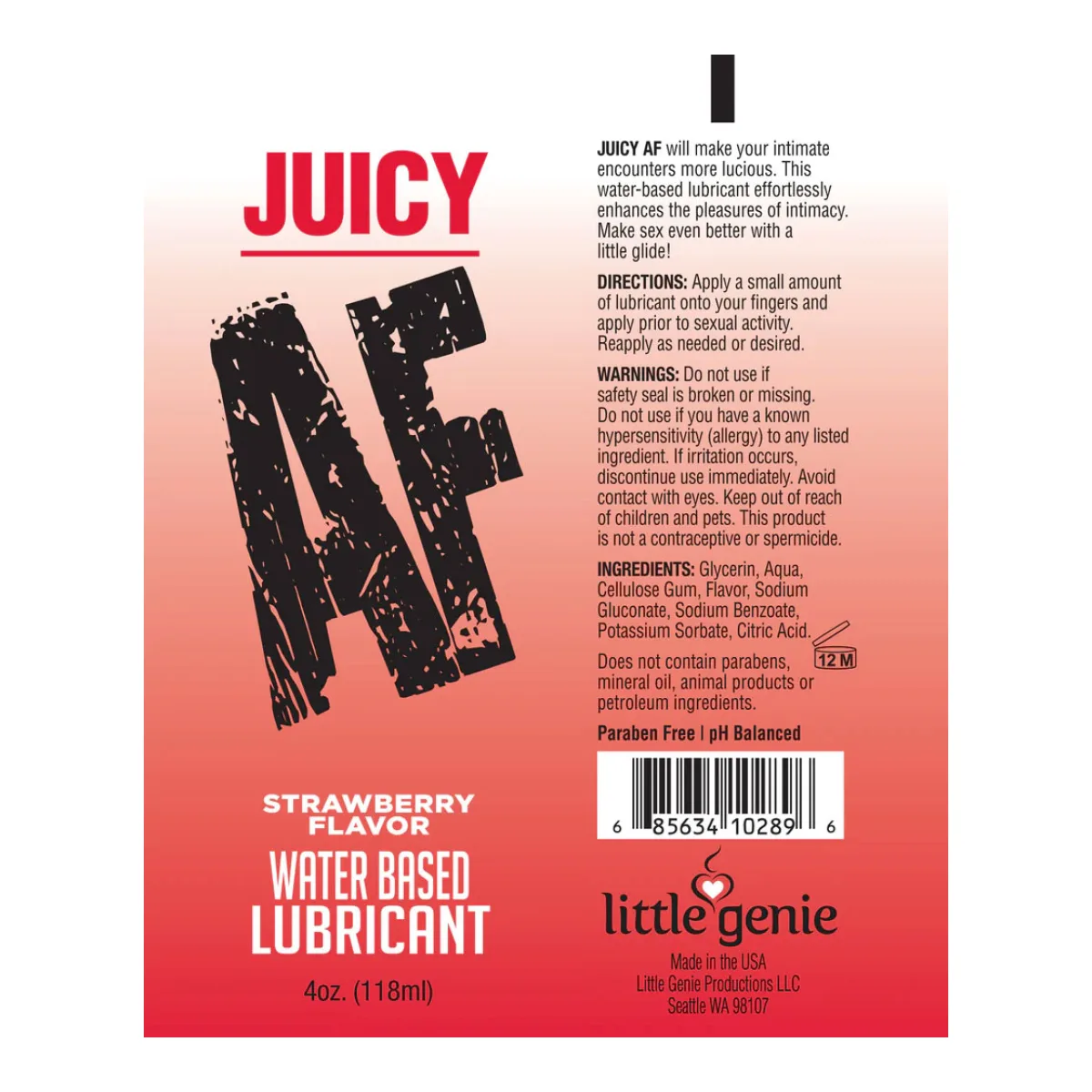 Juicy Af - Strawberry Water Based Lubricant - 2 Oz packaging or alternate view 2