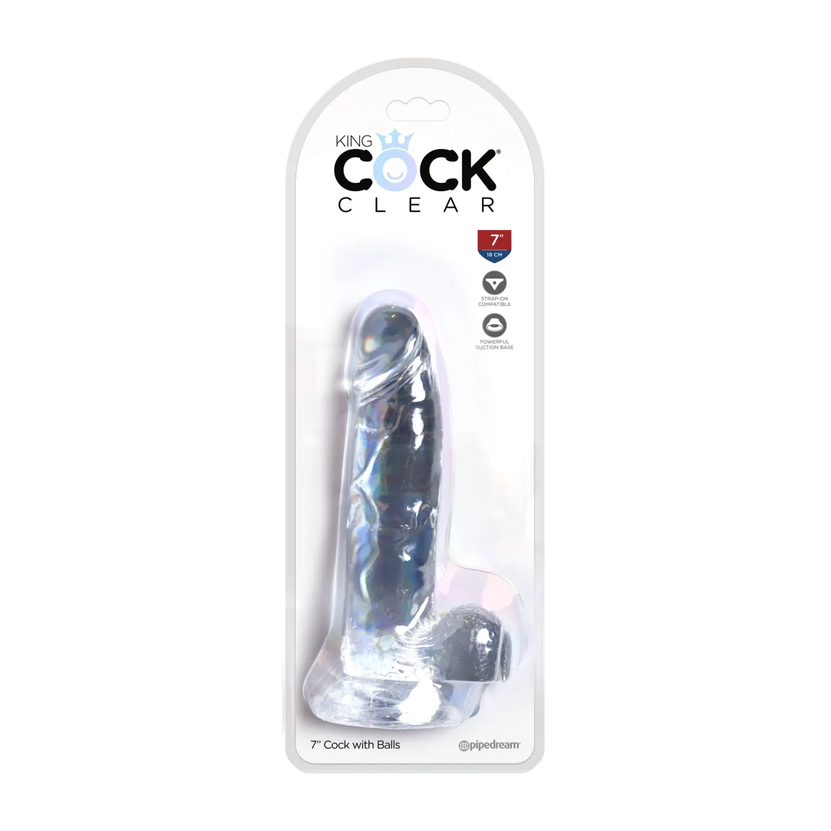 King Cock Clear 7 in Cock With Balls suction cup dildo harness - main product image