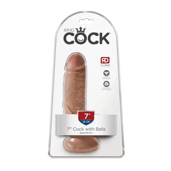 King Cock 7 in Cock With Balls - Tan king cock 10 inch dildo - retail packaging