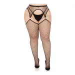 Kya Net Garter Belt Stocking - 1x/2x - Black lingerie hosiery - main product image