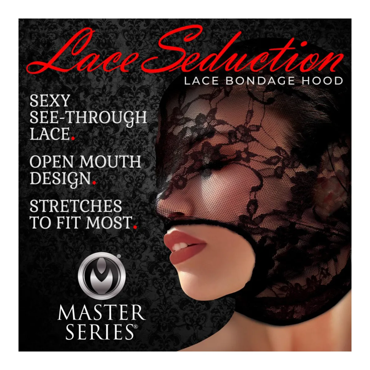 Lace Seduction Lace Bondage Hood - Black bondage hood / mask - main product image