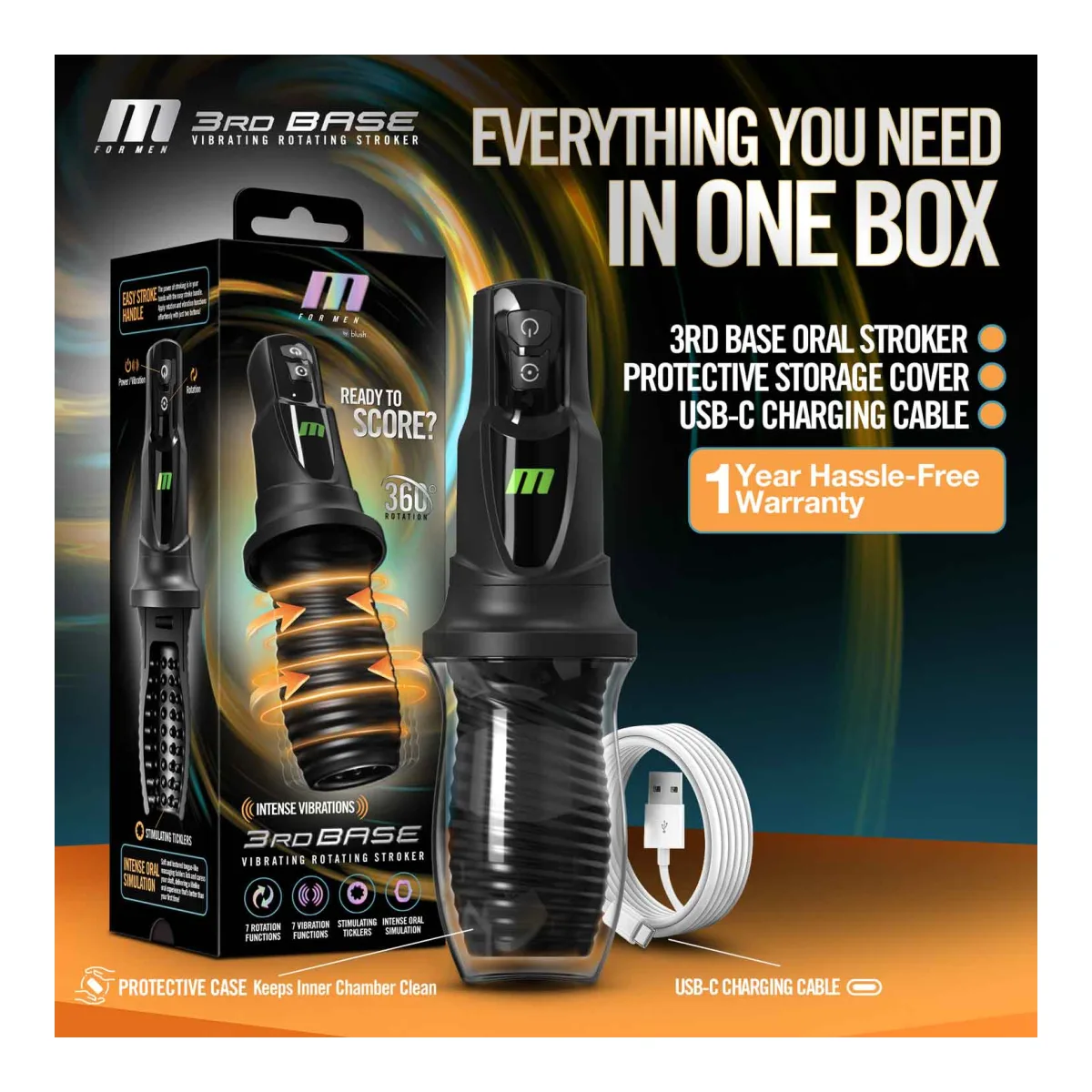 M for Men - 3rd Base - Black best male masturbator sleeve - main image