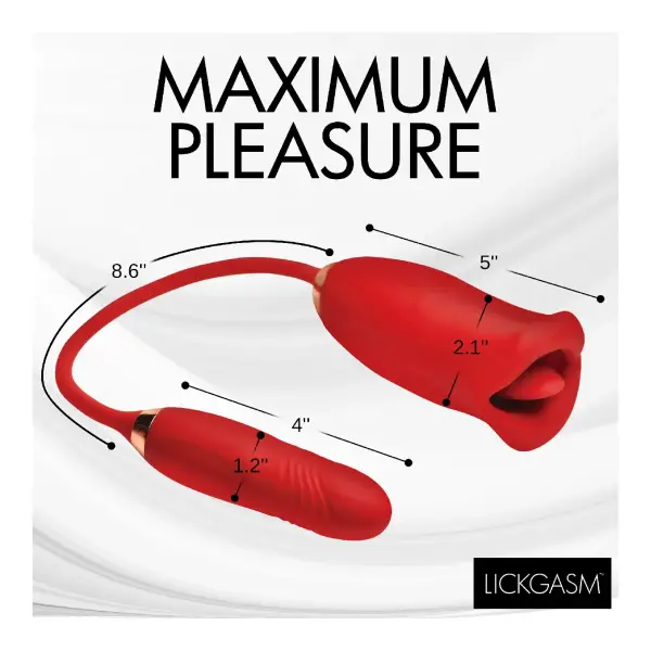 Magic Kiss Kissing Clitoral Stimulator With Thrusting Vibrator - Red - view 2