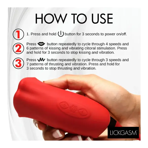 Magic Kiss Kissing Clitoral Stimulator With Thrusting Vibrator - Red - view 3