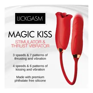 Magic Kiss Kissing Clitoral Stimulator With Thrusting Vibrator - Red - view 5