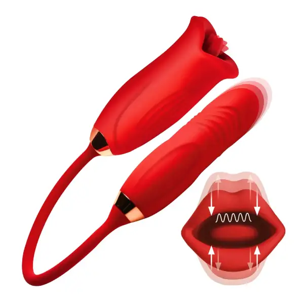 Magic Kiss Kissing Clitoral Stimulator With Thrusting Vibrator - Red - view 6