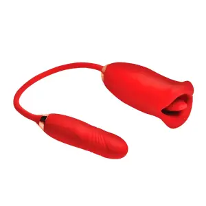 Magic Kiss Kissing Clitoral Stimulator With Thrusting Vibrator - Red - view 7