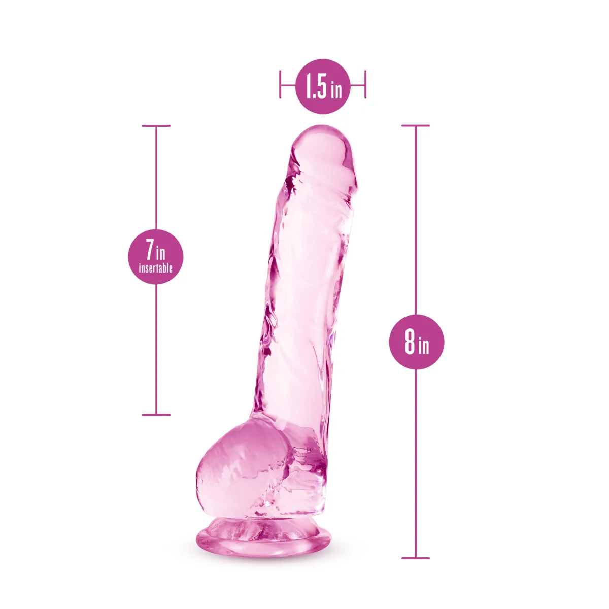 Naturally Yours - 8 in Crystalline Dildo - Rose - view 2