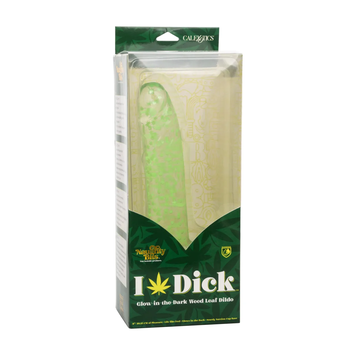 Naughty Bits I Leaf Dick Glow-in-the-Dark Weed Leaf Dildo - Glow in the Dark - harness compatible dildo - product image 2