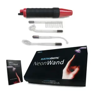 Neon Wand Electrosex Kit - Red and Black Handle Red Electrode - kinky bondage - main product image