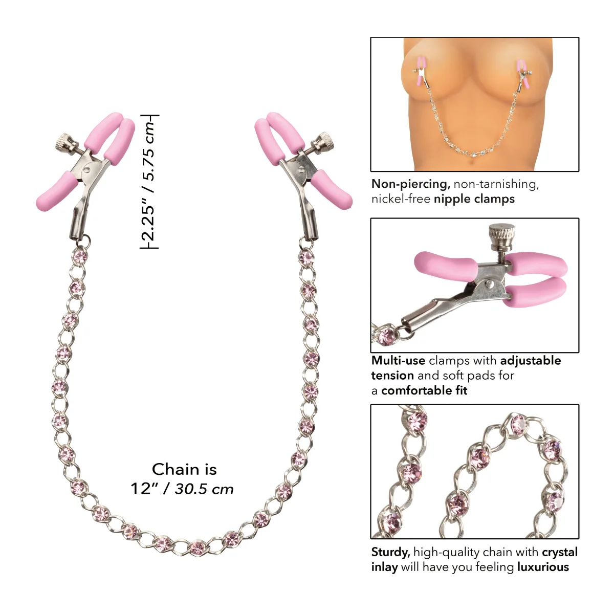 Nipple Play Crystal Chain Nipple Clamps - Pink nipple clamps - alternate angle