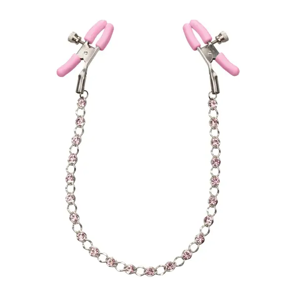 Nipple Play Crystal Chain Nipple Clamps - Pink nipple clamps - detail view