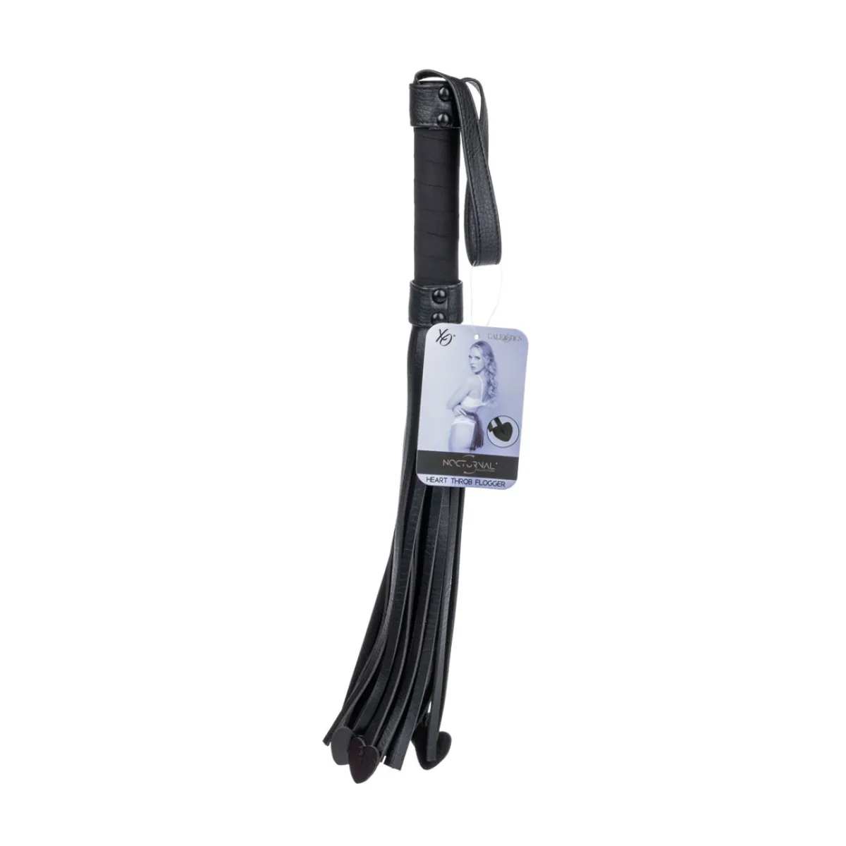 Nocturnal Collection Heart Throb Flogger - Black bdsm flogger - alternate angle