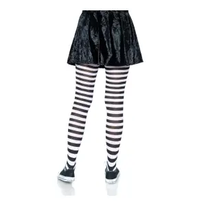 Nylon Striped Tights Black White Os lingerie hosiery - alternate product image