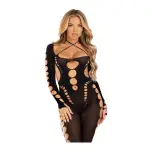 Opaque Cut Out Footless Bodystocking - One Size - Black bodystocking - main product image