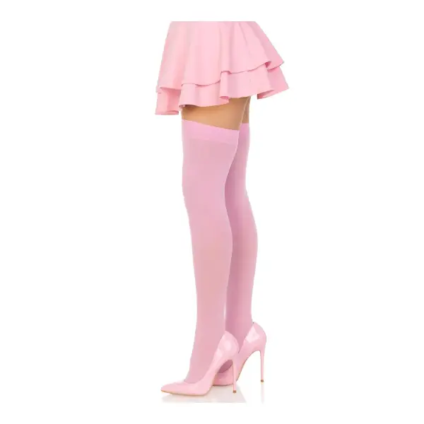 Opaque Nylon Thigh Highs - One Size - Pink lingerie hosiery - alternate product image