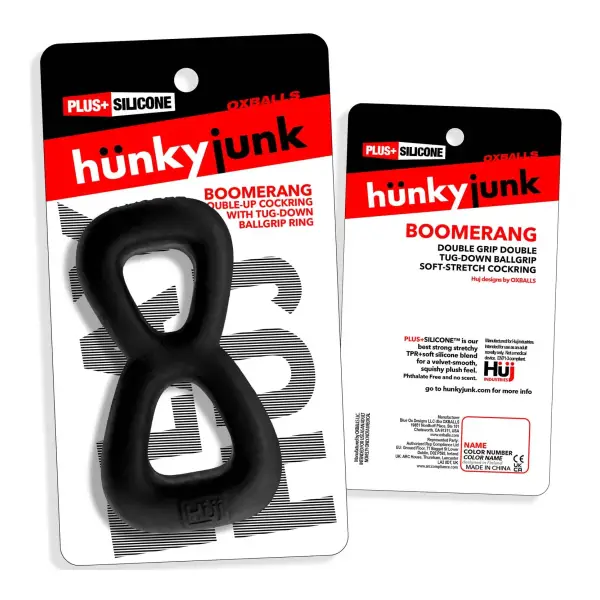 Oxballs Boomerang Double-Ring Cockring 1 Boomerang Double-Ring Cockring & Nut-Tugger Black - cock ring - product image 2