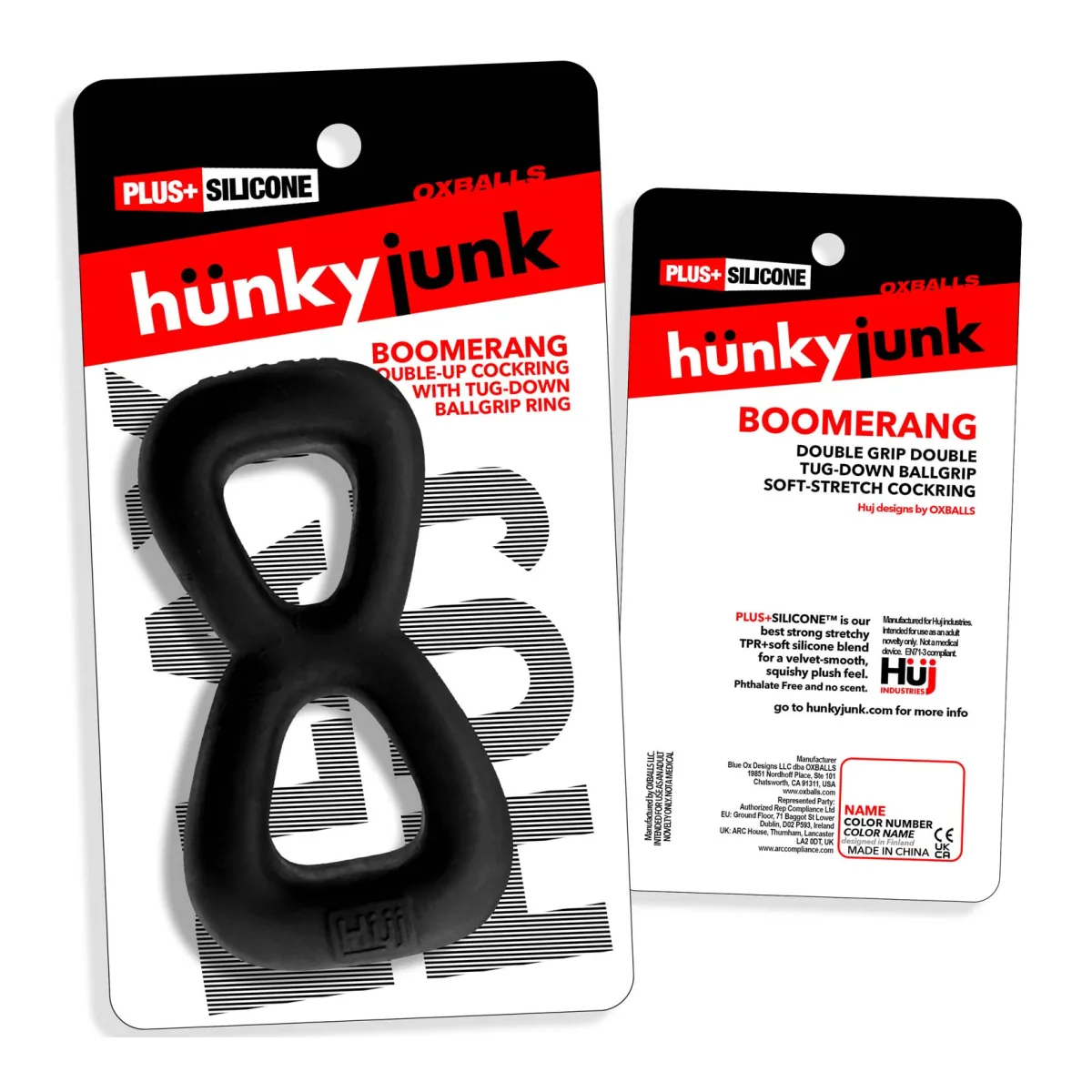 Boomerang Double-Ring Cockring & Nut-Tugger Black - cock ring - product image 2