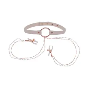 Peaches N Creame Collar With Nipple Clamps - Pink nipple clamps - detail view