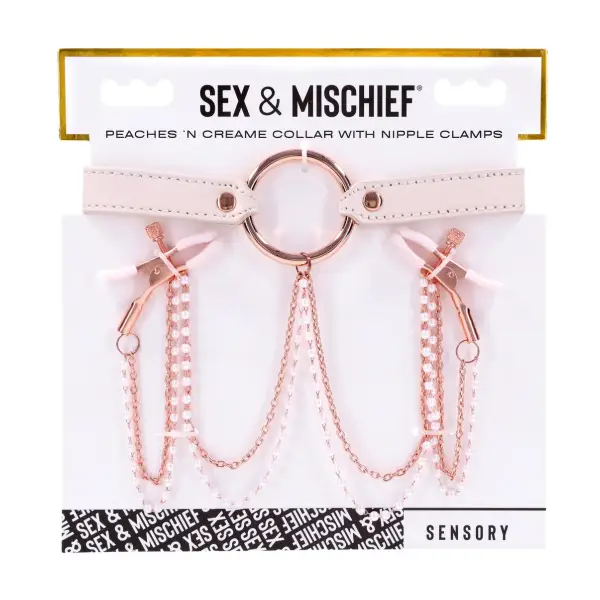 Peaches N Creame Collar With Nipple Clamps - Pink nipple clamps - packaging view
