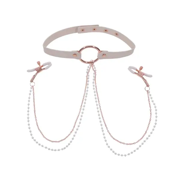 Peaches N Creame Collar With Nipple Clamps - Pink nipple clamps - additional view