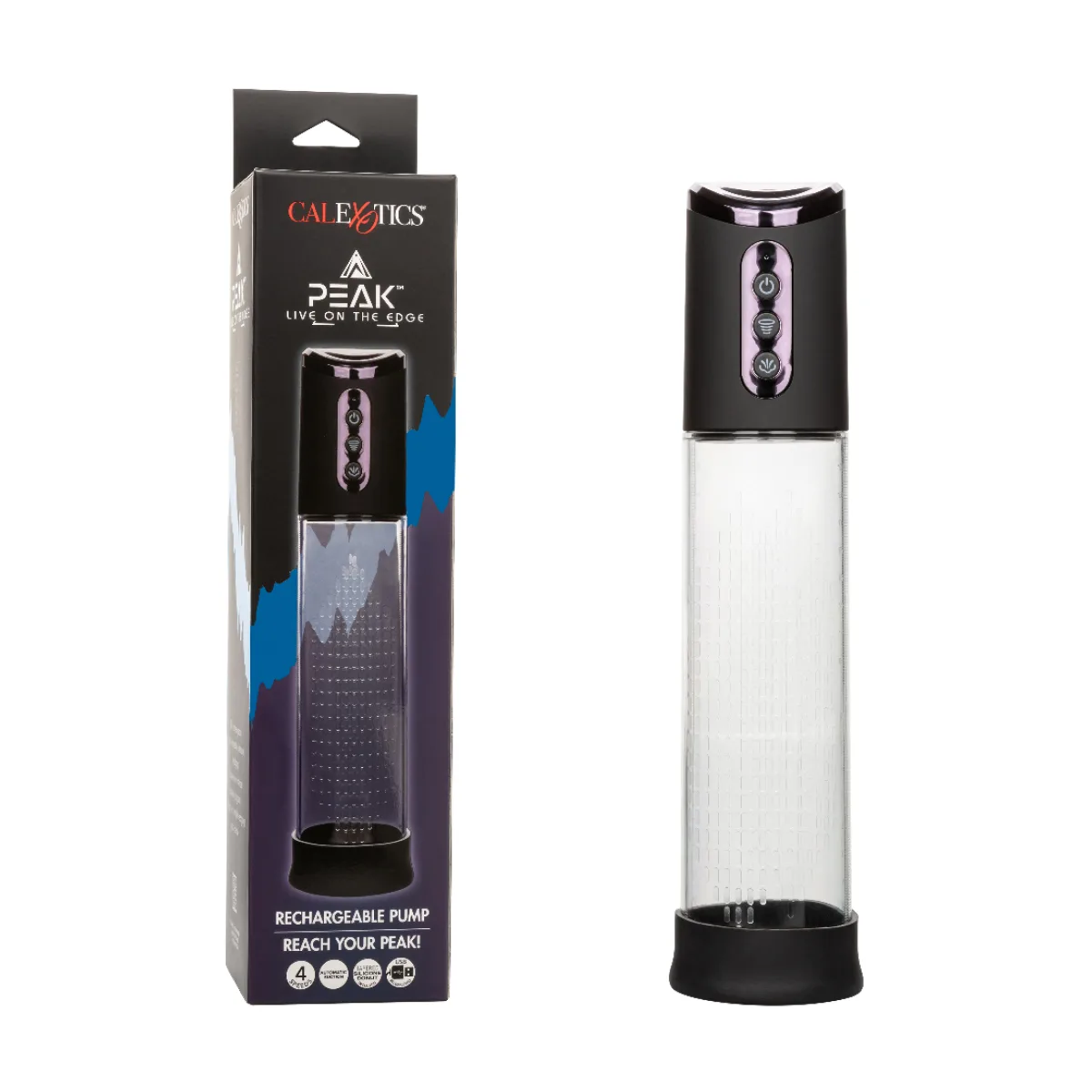 Peak Rechargeable Pump - Black/clear male penis pump - main image
