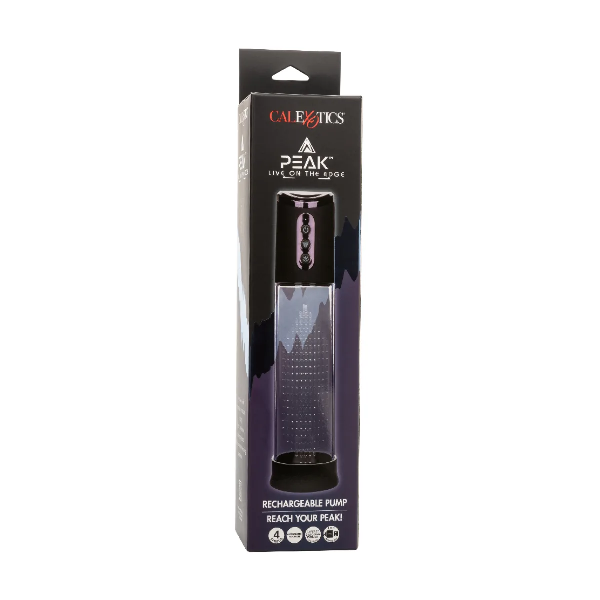 Peak Rechargeable Pump - Black/clear male penis pump - alternate angle