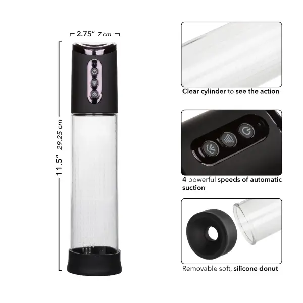 Peak Rechargeable Pump - Black/clear male penis pump - packaging view