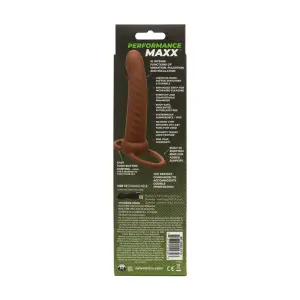 Performance Maxx Rechargeable Ribbed Dual Penetrator - Brown 9 Performance Maxx Rechargeable Ribbed Dual Penetrator - Brown penis sleeve with vibrator - packaging view