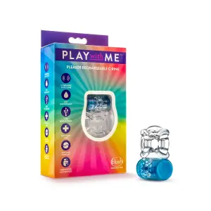 Play With Me - Pleaser Rechargeable C-Ring - Blue - vibrating penis ring - product image 4